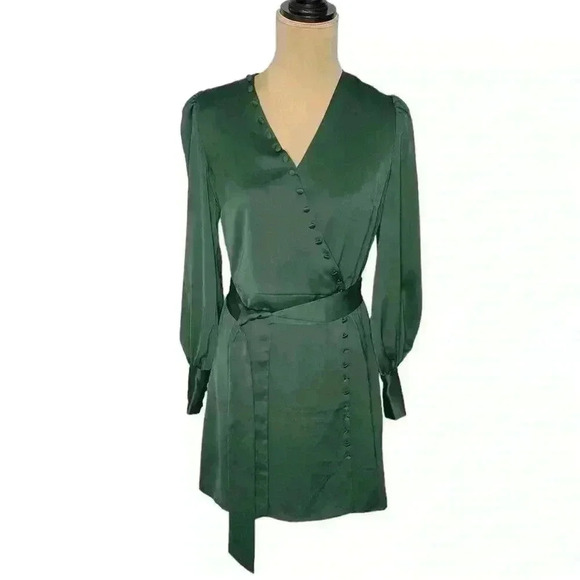 Alexia Admor cocktail Dress Green Satin Wrap Dress Size 6 - Picture 2 of 6